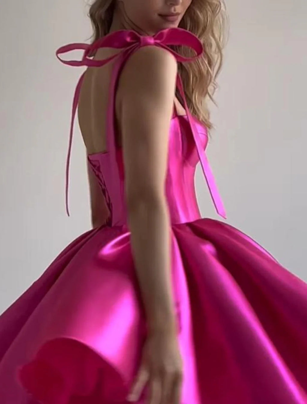 Pink A-Line Spaghetti Strap Satin Sleeveless Lace-Up Back Mini Homecoming Dress - Chloe Dress