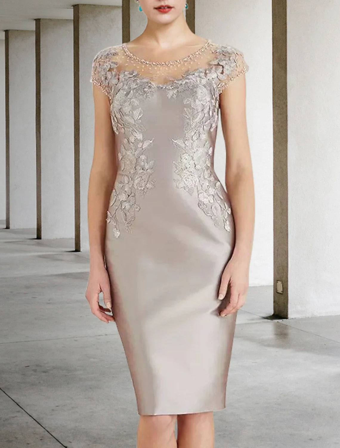 Sheath Lace Cap Sleeve Applique Knee-Length Wedding Dress - Chloe Dress