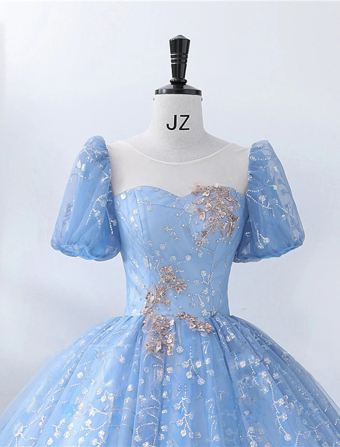 Ball Gown Square Neck Polyester Short Sleeve Applique Floor-Length Gown - Chloe Dress