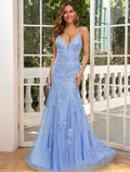 Mermaid Spaghetti Strap Satin Sleeveless Backless Train Prom Dress - Chloe Dress