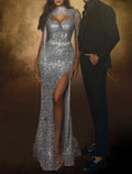 Mermaid V-Neck Sequin Short Sleeve Floor-Length Evening Gown - Chloe Dress