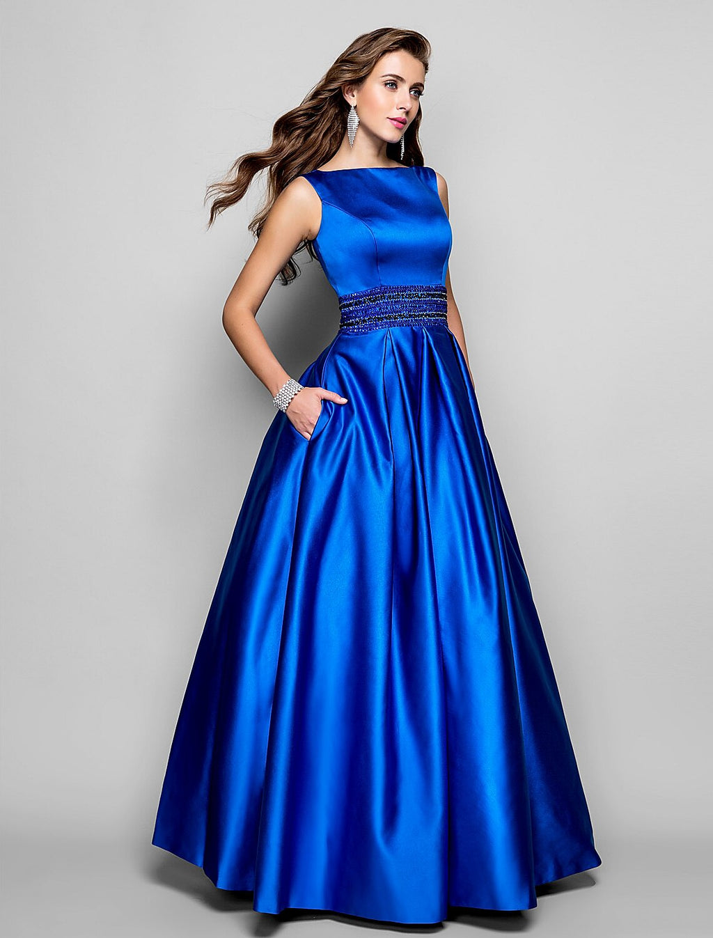 A-Line Satin Sleeveless Pleated Floor-Length Prom Dress - Chloe Dress