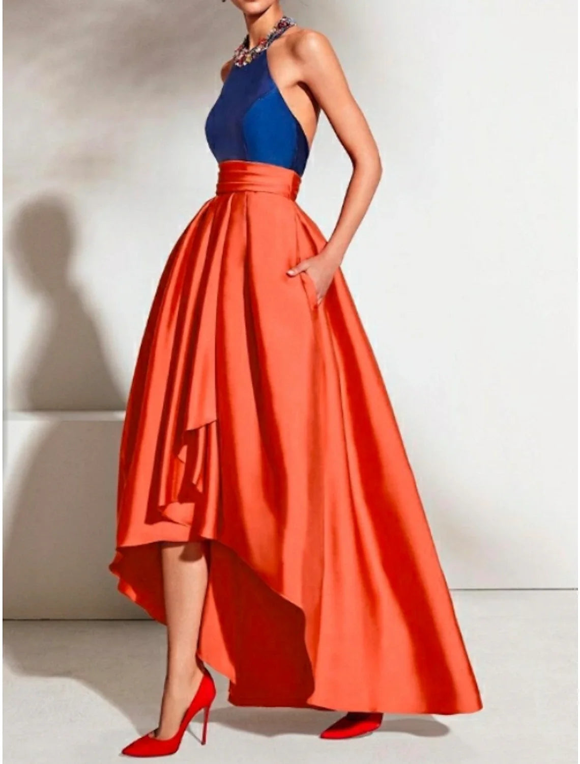 Green A-Line Halter Satin Sleeveless Pleated Evening Dress - Chloe Dress