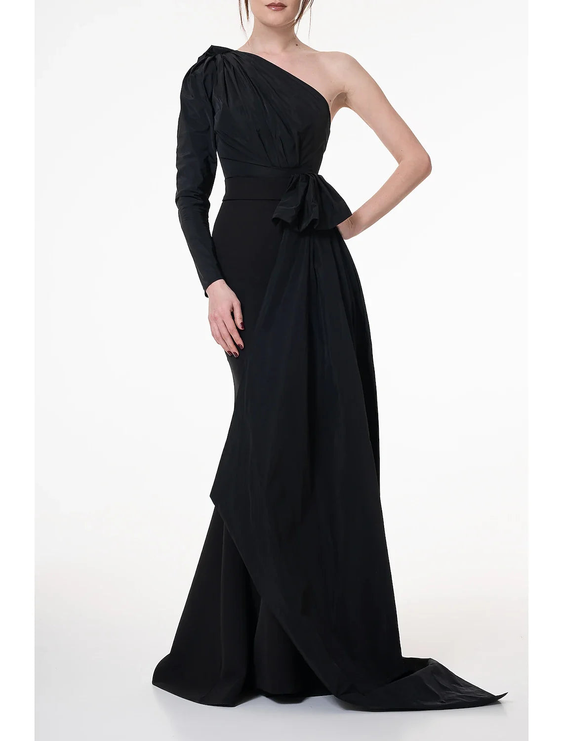 Mermaid One-Shoulder Long Sleeve Pleated Evening Gown - Chloe Dress