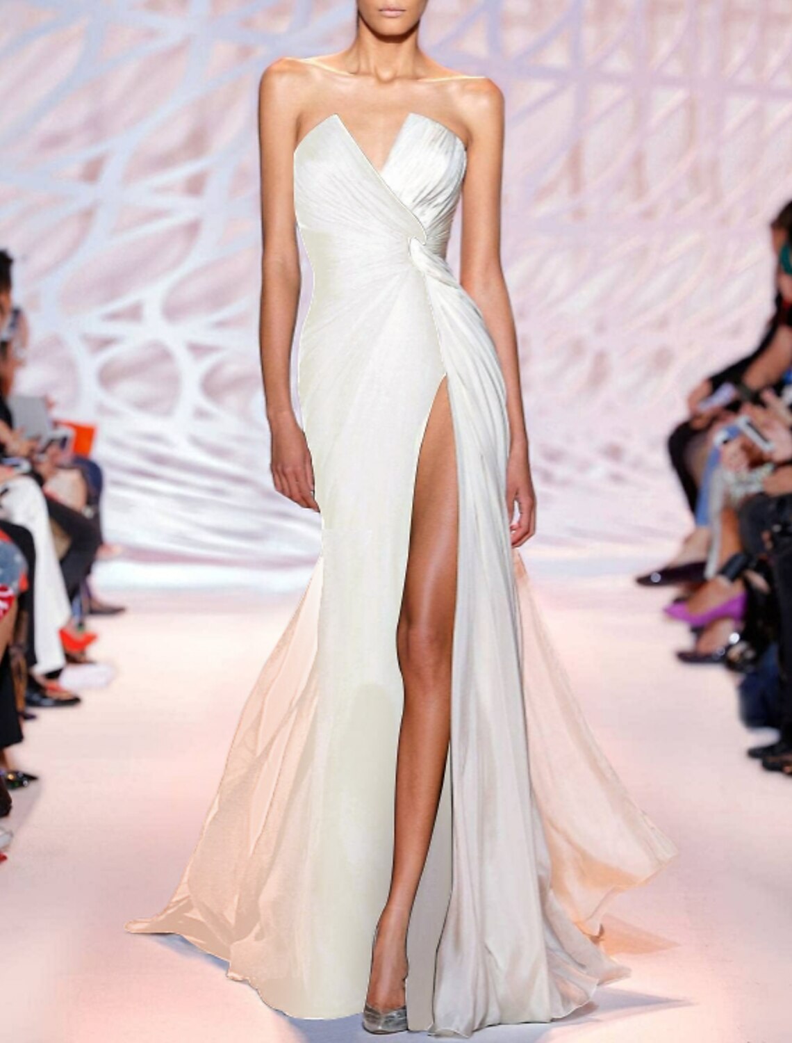Sheath Strapless Polyester Sleeveless High Slit Evening Gown - Chloe Dress