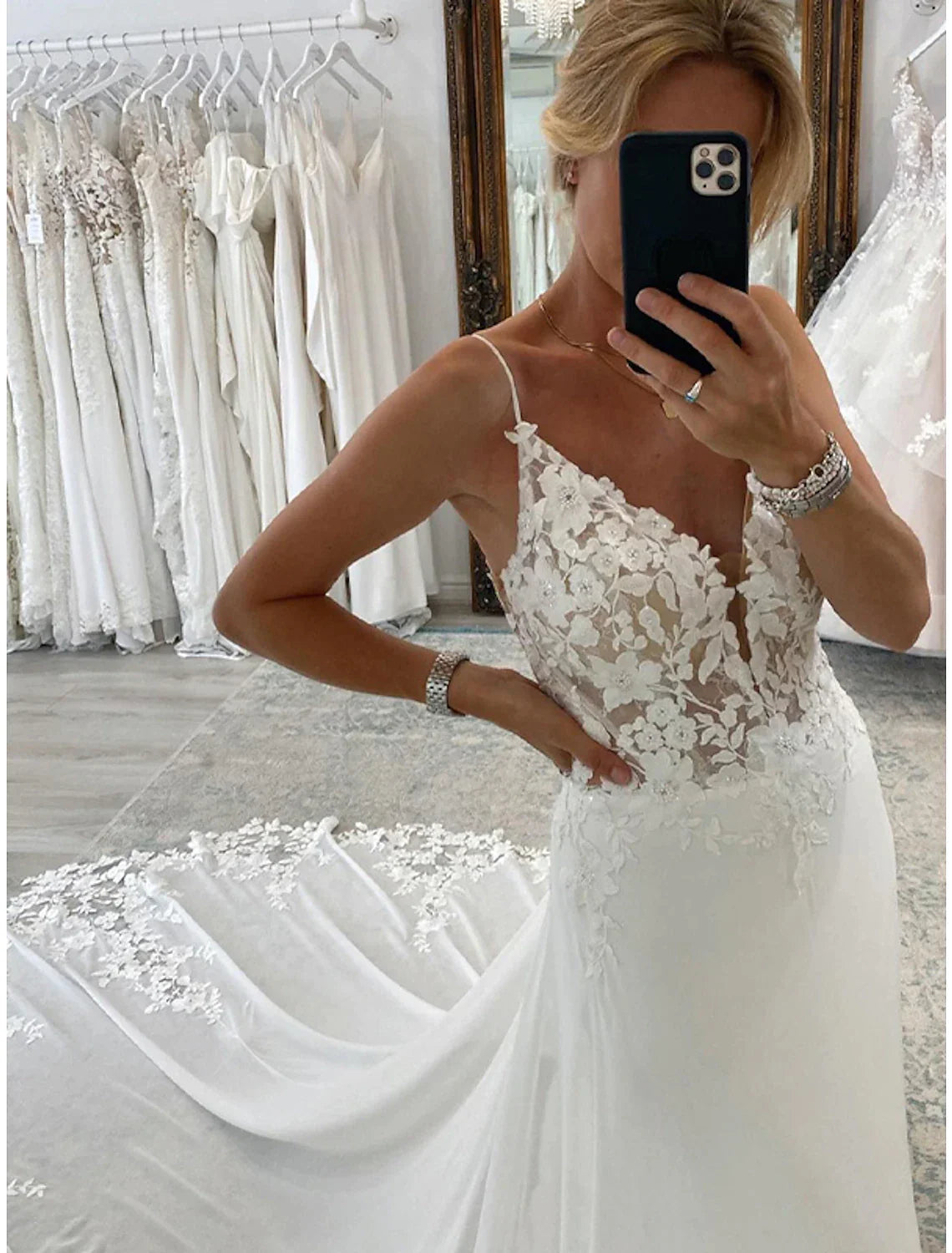 A-Line Chiffon Sleeveless Train Wedding Gown - Chloe Dress