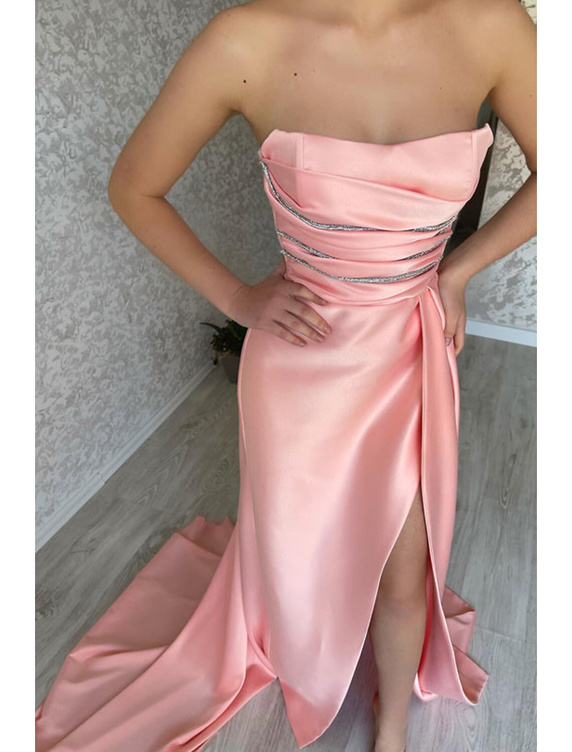 Mermaid Strapless Sleeveless High Slit Evening Gown - Chloe Dress