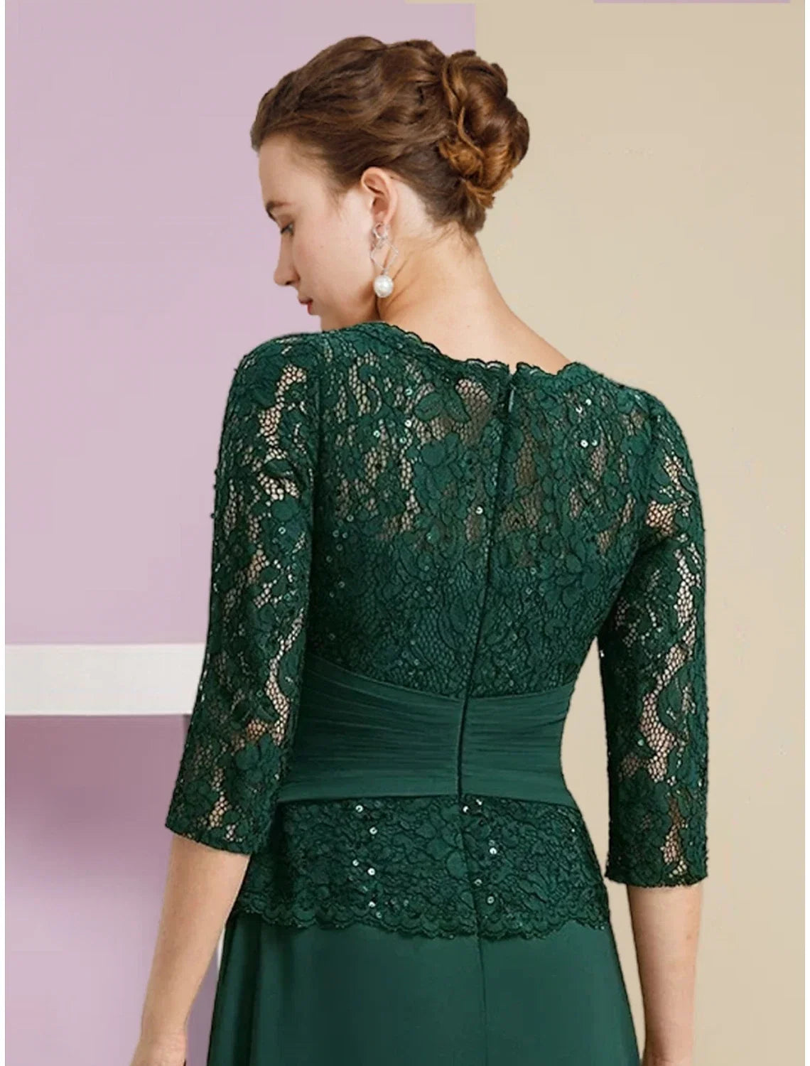 A-Line Chiffon Three-Quarter Sleeve Floor-Length Wedding Dress - Chloe Dress
