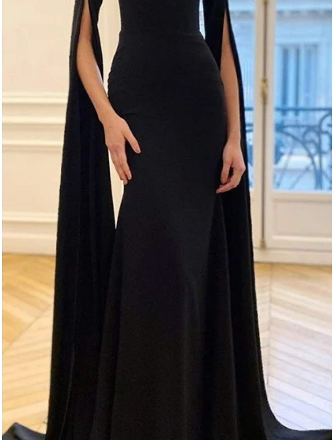 Black A-Line Sweetheart Long Sleeve Pleated Evening Gown - Chloe Dress