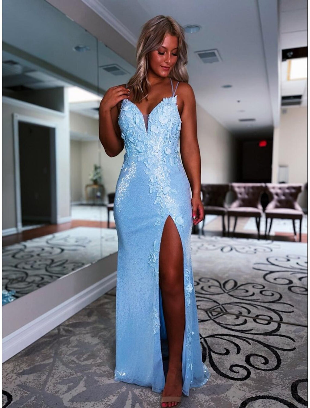 Mermaid V-Neck Sequin Sleeveless Backless Train Prom Dress - Chloe Dress
