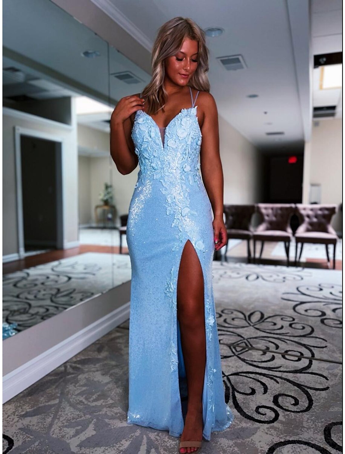 Mermaid V-Neck Sequin Sleeveless Backless Train Prom Dress - Chloe Dress