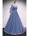 Blue Long Sleeve Backless Beaded Floor-Length Evening Dress - Chloe Dress