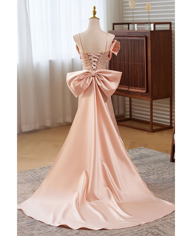 Pink Mermaid Off-Shoulder Sequin Sleeveless Floor-Length Evening Dress - Chloe Dress