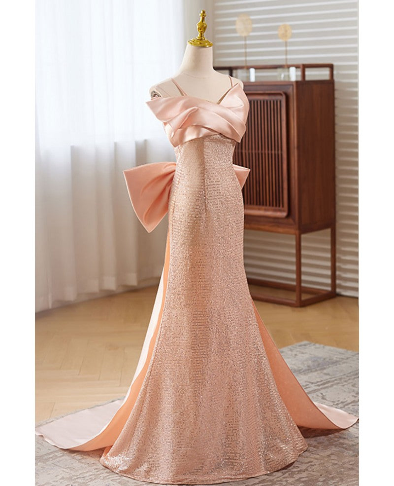 Pink Mermaid Off-Shoulder Sequin Sleeveless Floor-Length Evening Dress - Chloe Dress