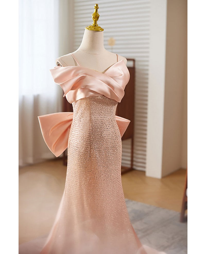 Pink Mermaid Off-Shoulder Sequin Sleeveless Floor-Length Evening Dress - Chloe Dress