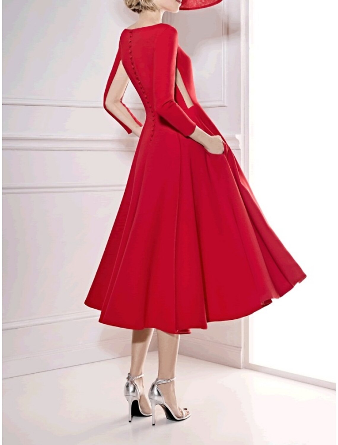 A-Line V-Neck Three-Quarter Sleeve Pleated Mini Cocktail Dress - Chloe Dress