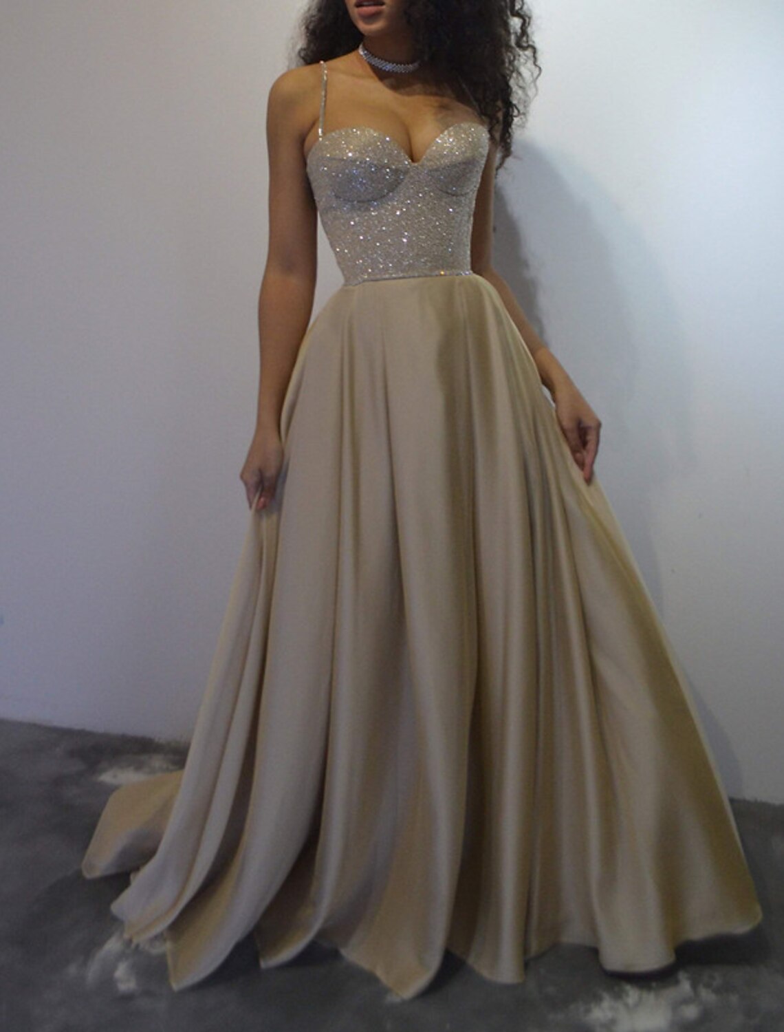 A-Line Spaghetti Strap Tulle Sleeveless Train Prom Dress - Chloe Dress