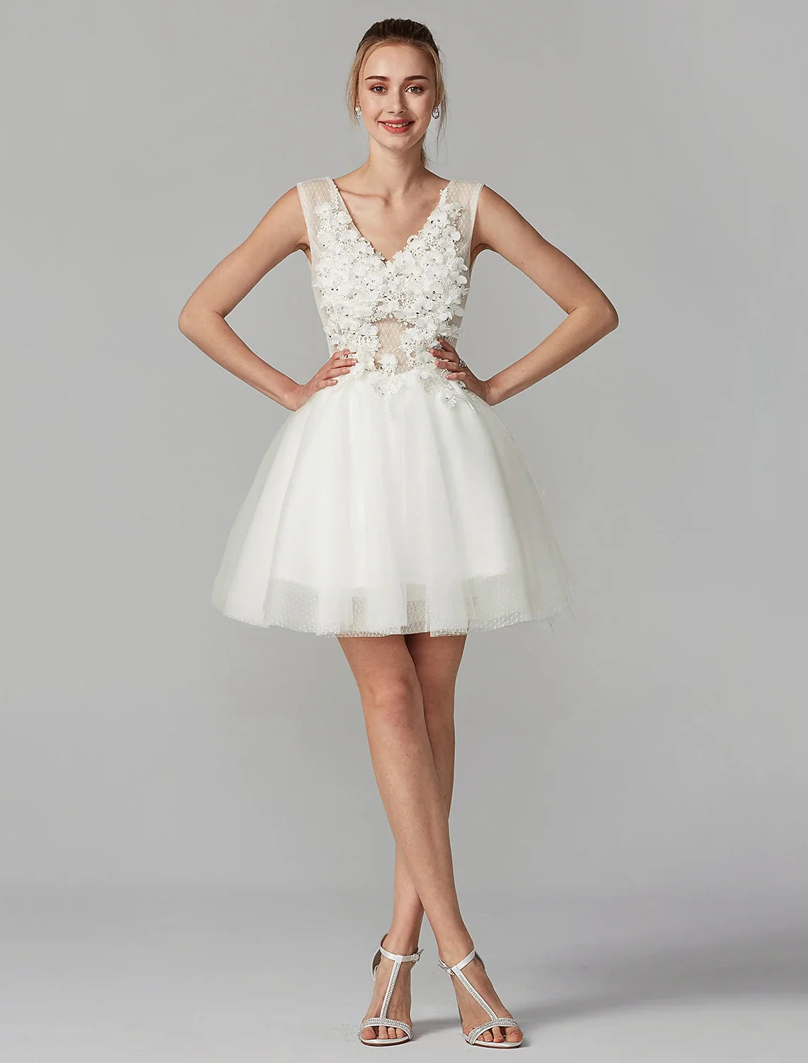 A-Line V-Neck Tulle Sleeveless Applique Mini Party Dress - Chloe Dress