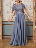 Sheath Chiffon Short Sleeve Ruffled Floor-Length Wedding Dress - Chloe Dress