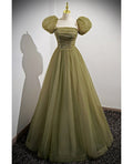 Green A-Line Square Neck Sequin Short Sleeve Backless Mini Evening Dress - Chloe Dress