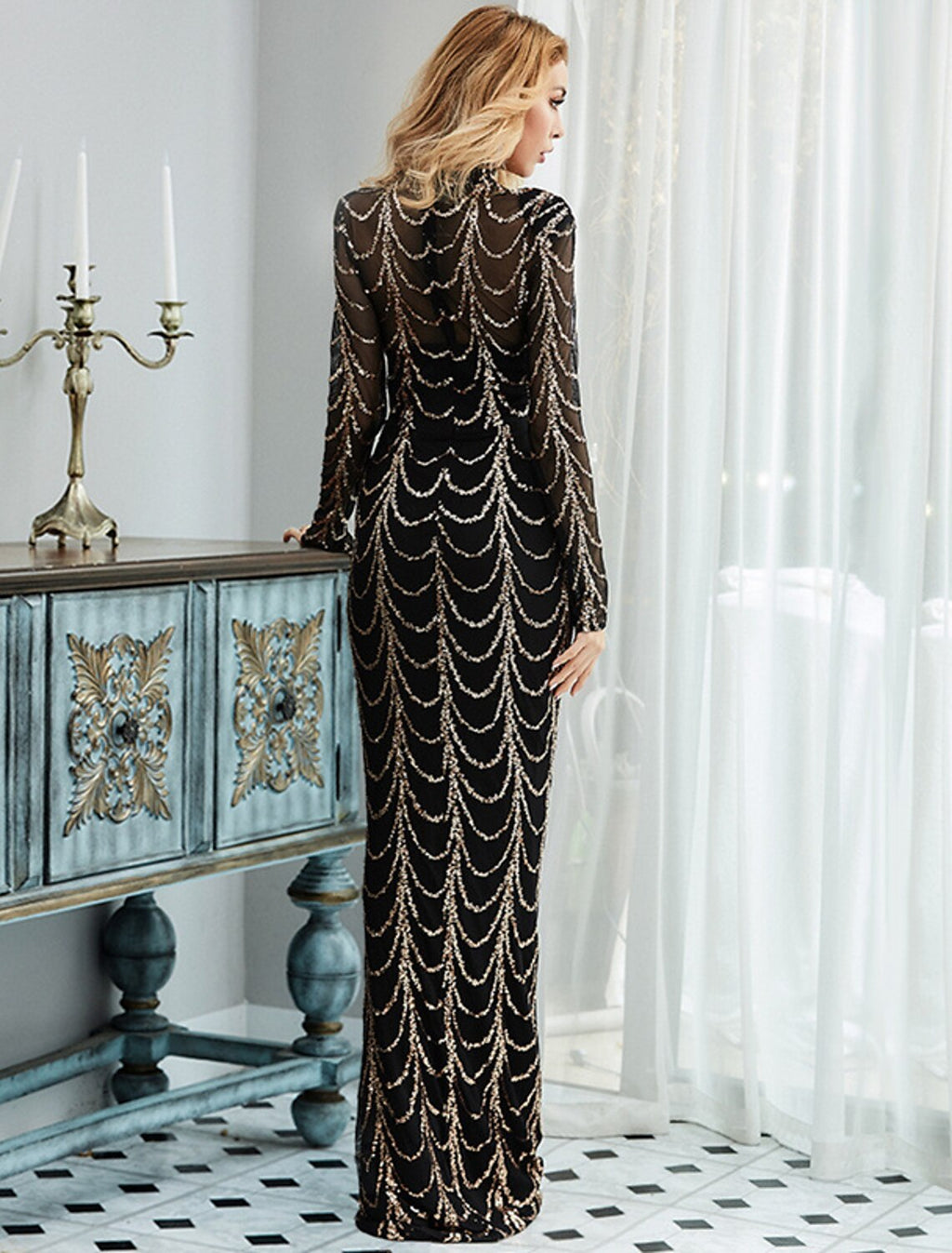 Mermaid High Neck Tulle Long Sleeve Train Evening Gown - Chloe Dress