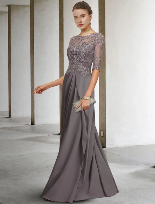A-Line Chiffon Pleated Floor-Length Dress - Chloe Dress