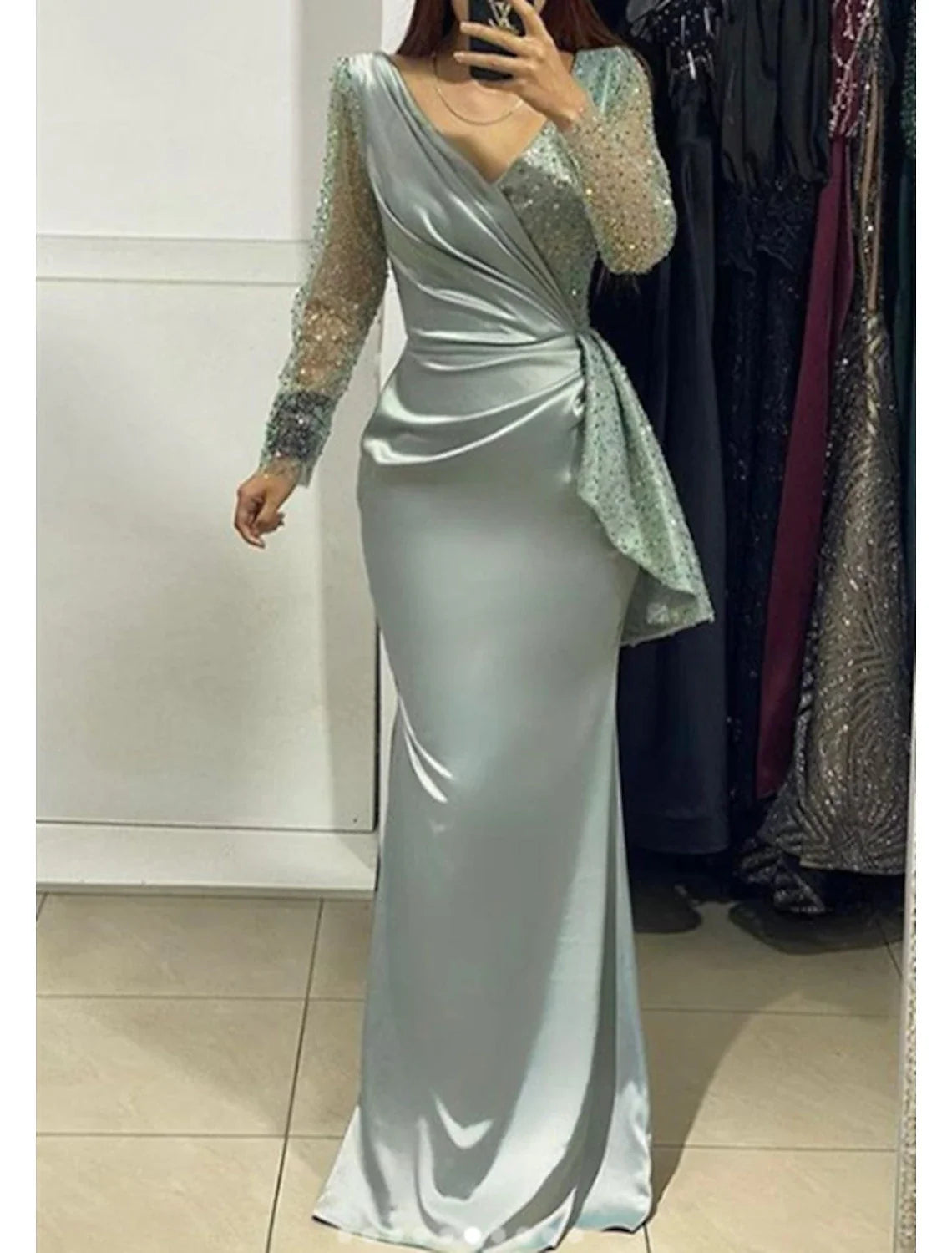 Mermaid V-Neck Long Sleeve Floor-Length Evening Gown - Chloe Dress