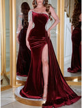 A-Line Off-Shoulder Velvet Sleeveless High Slit Evening Gown - Chloe Dress