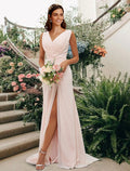 A-Line V-Neck Chiffon Sleeveless Floor-Length Wedding Dress - Chloe Dress