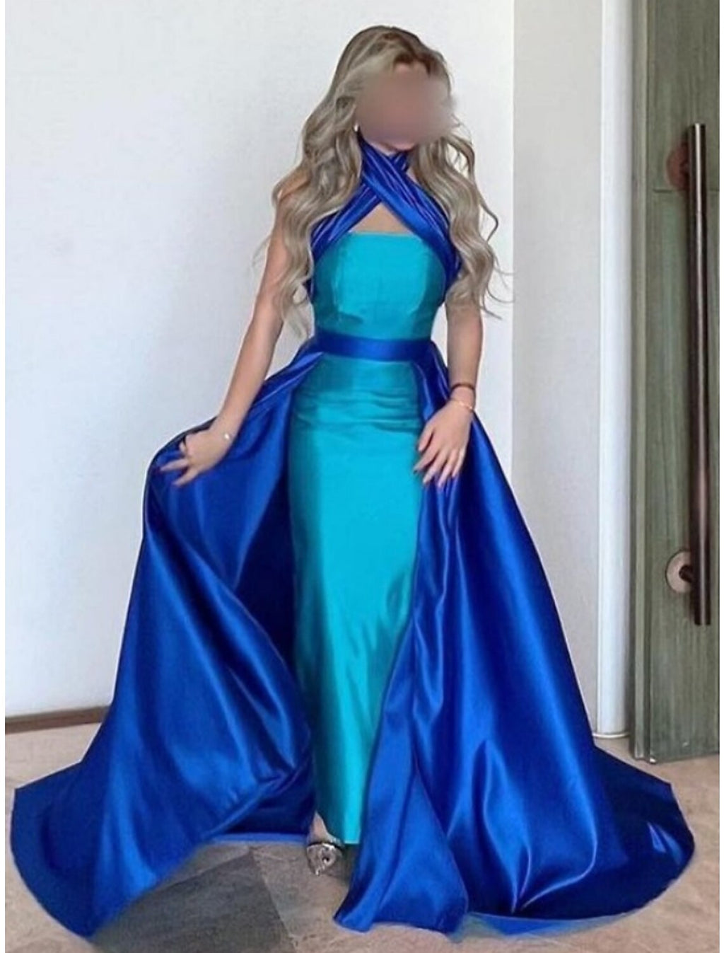 A-Line Halter Satin Sleeveless Pleated Evening Gown - Chloe Dress
