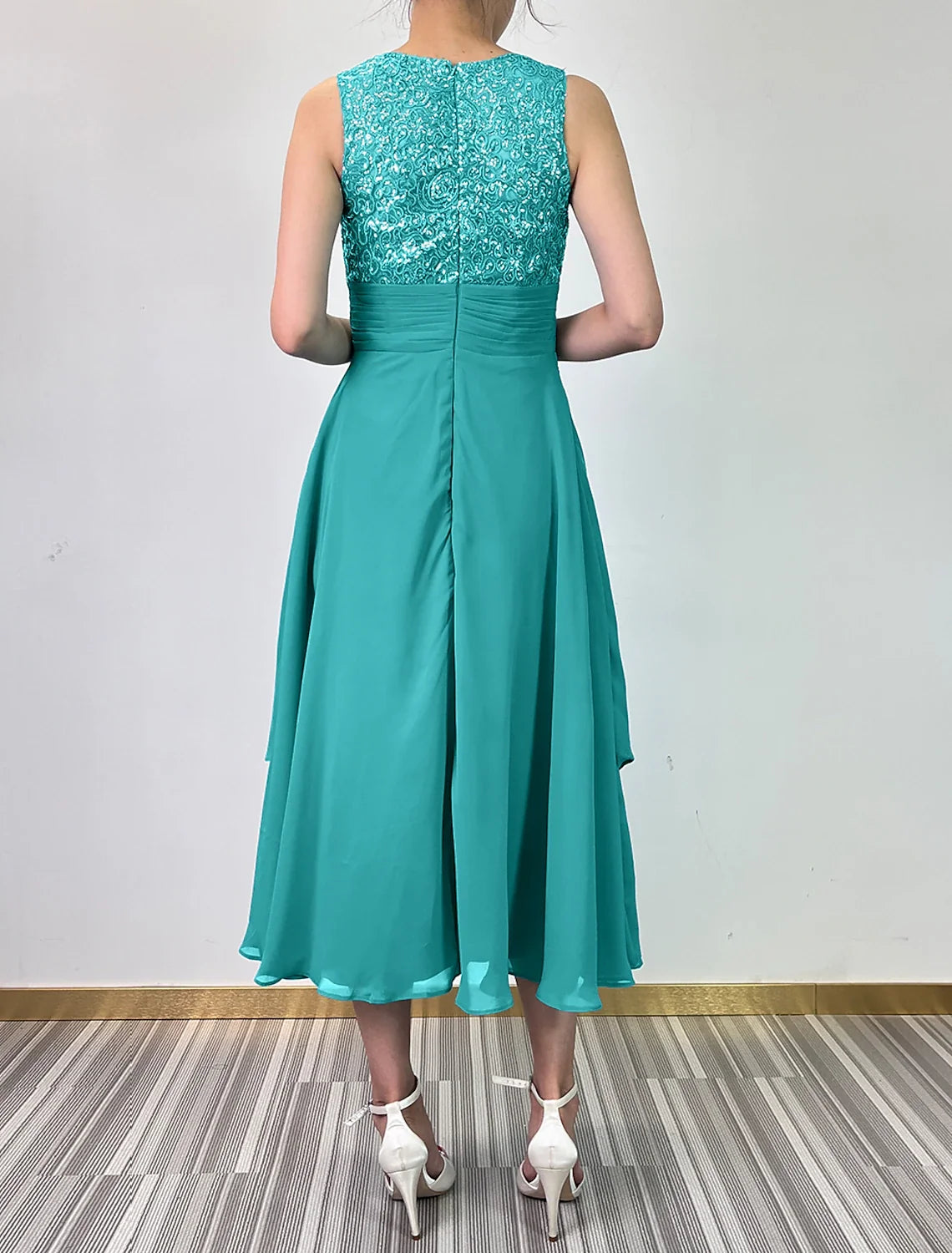 A-Line Chiffon Sleeveless Tiered Ankle-Length Wedding Dress - Chloe Dress
