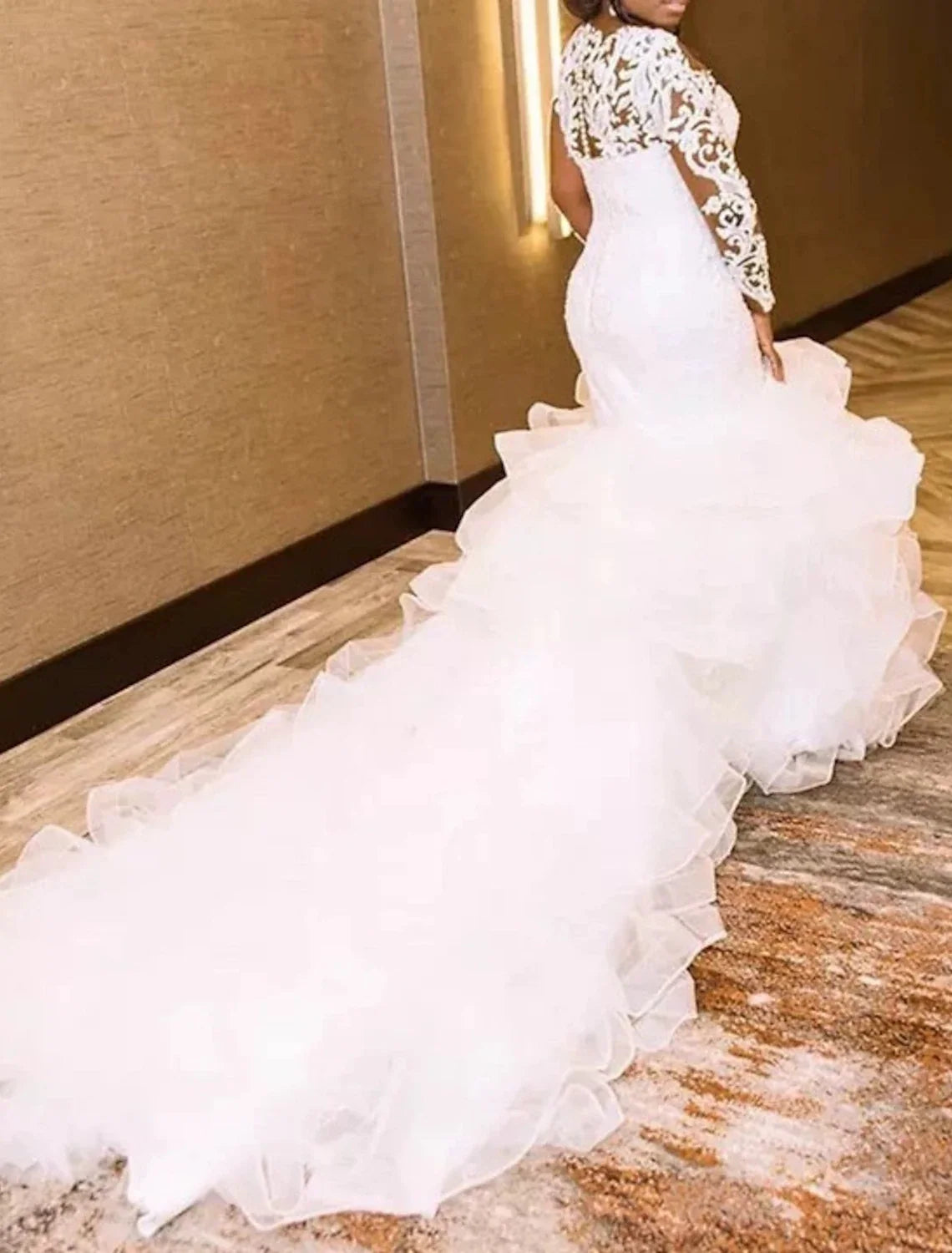 Mermaid Off-Shoulder Lace Long Sleeve Train Wedding Gown - Chloe Dress