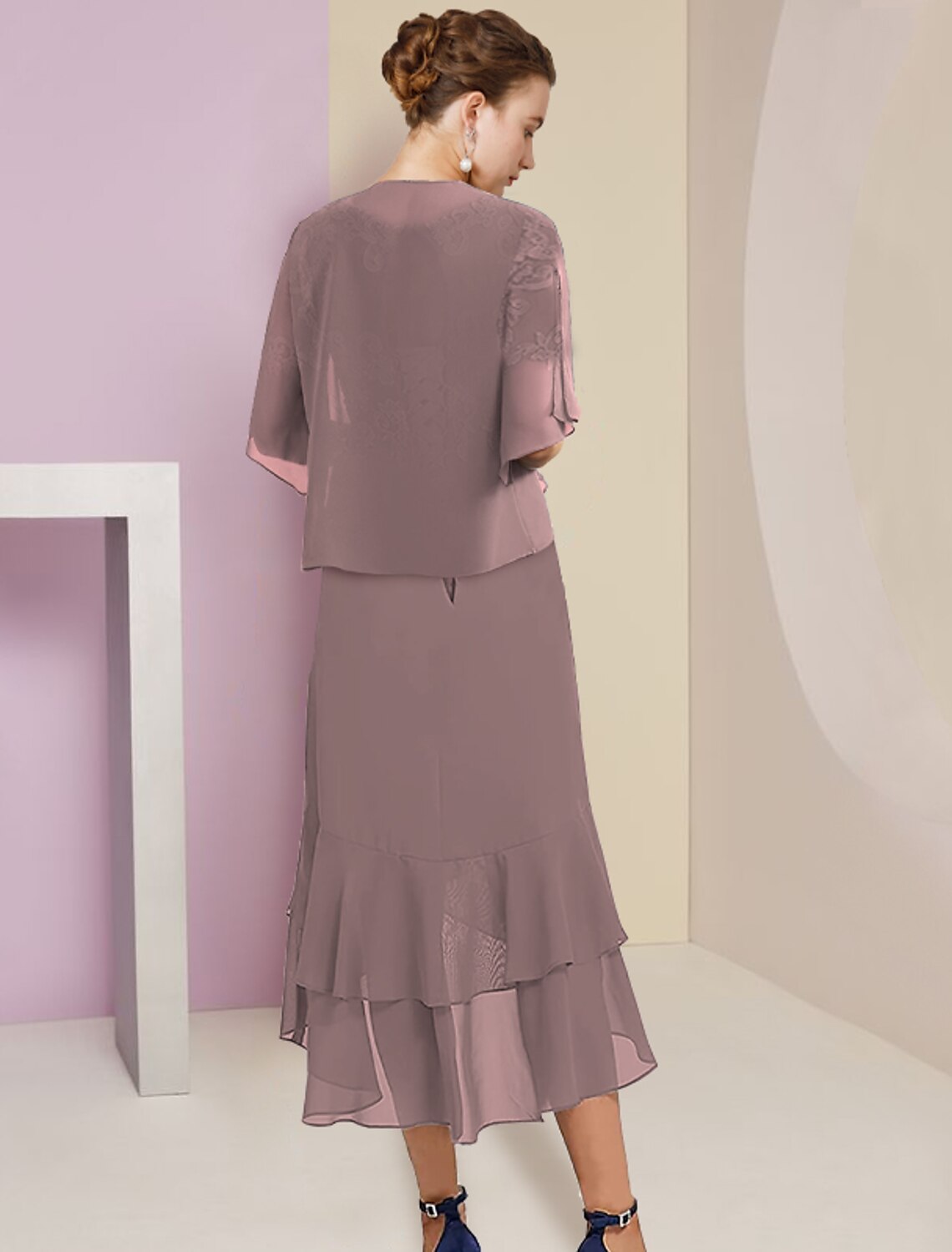 A-Line V-Neck Chiffon Short Sleeve Wrap Mini Wedding Dress - Chloe Dress