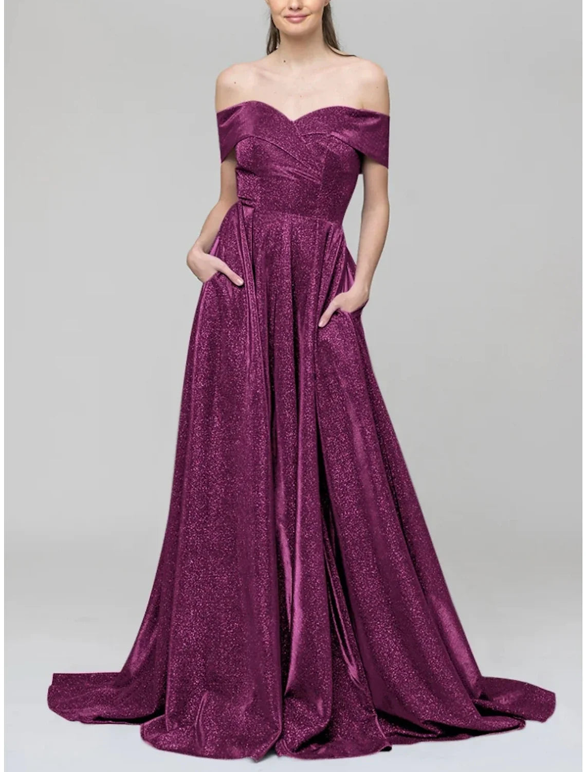 A-Line Off-Shoulder Sequin Short Sleeve Pleated Mini Evening Gown - Chloe Dress