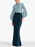 Black Mermaid Satin Long Sleeve Floor-Length Evening Gown - Chloe Dress