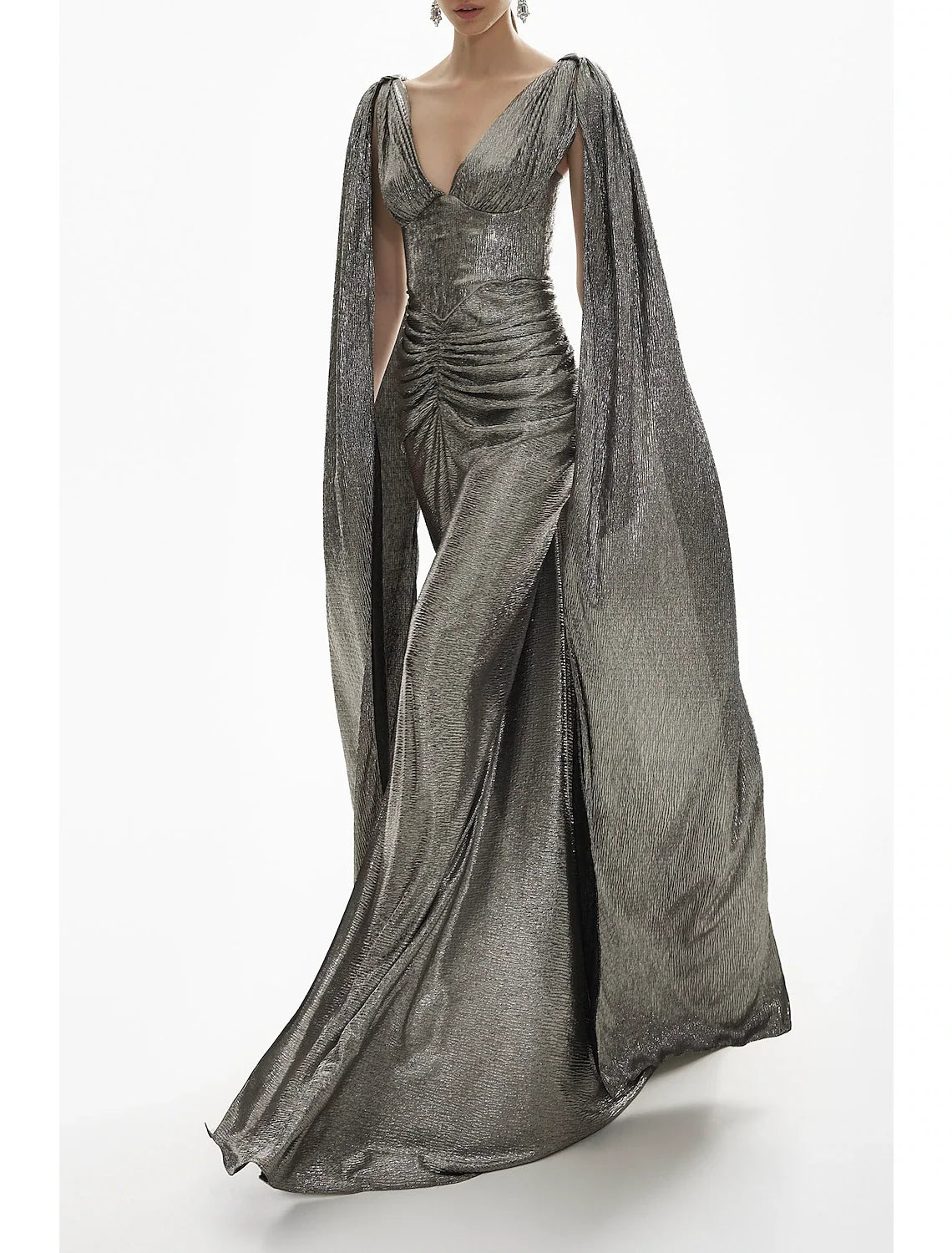 Mermaid V-Neck Sequin Long Sleeve Train Evening Gown - Chloe Dress