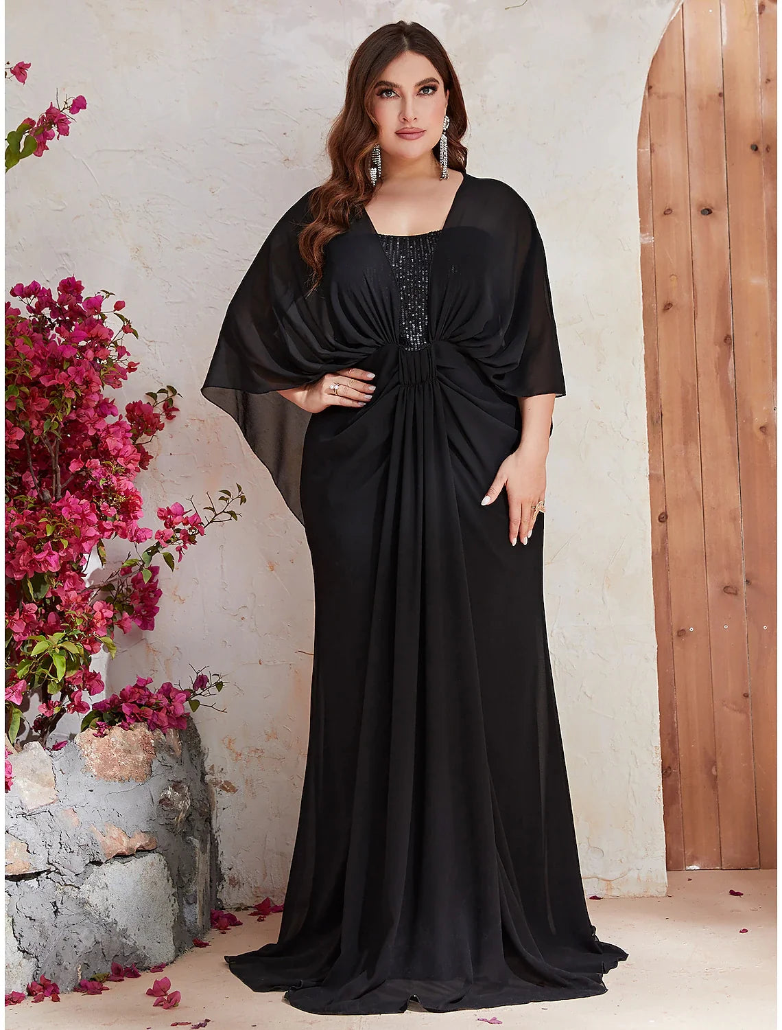 Mermaid V-Neck Sequin Long Sleeve Train Evening Dress - Chloe Dress
