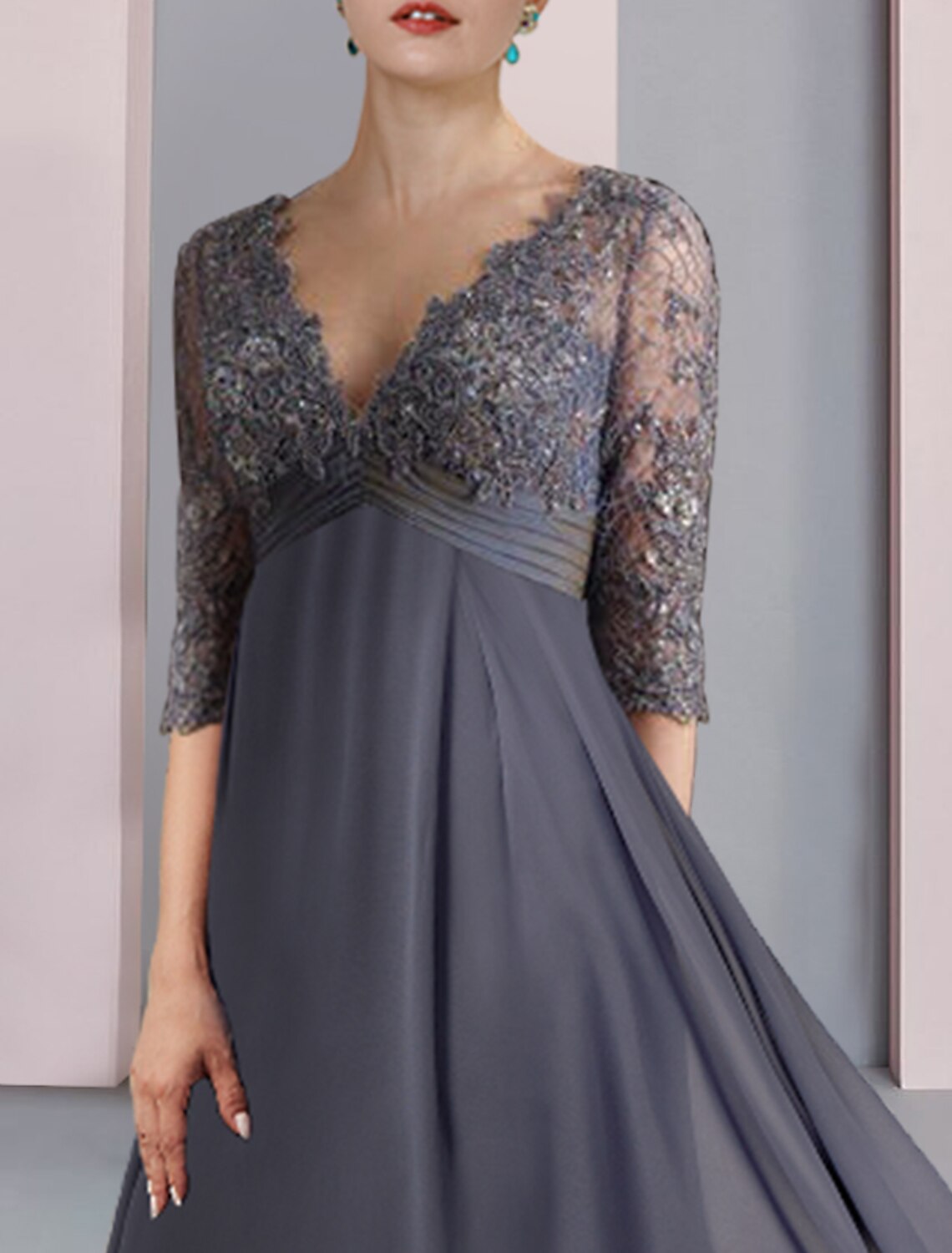 A-Line V-Neck Chiffon Applique Tea-Length Wedding Dress - Chloe Dress
