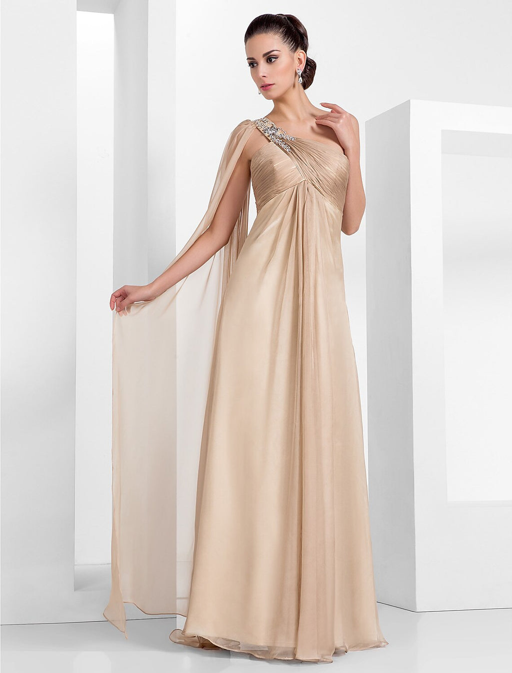 Black Sheath One-Shoulder Chiffon Sleeveless Floor-Length Evening Dress - Chloe Dress