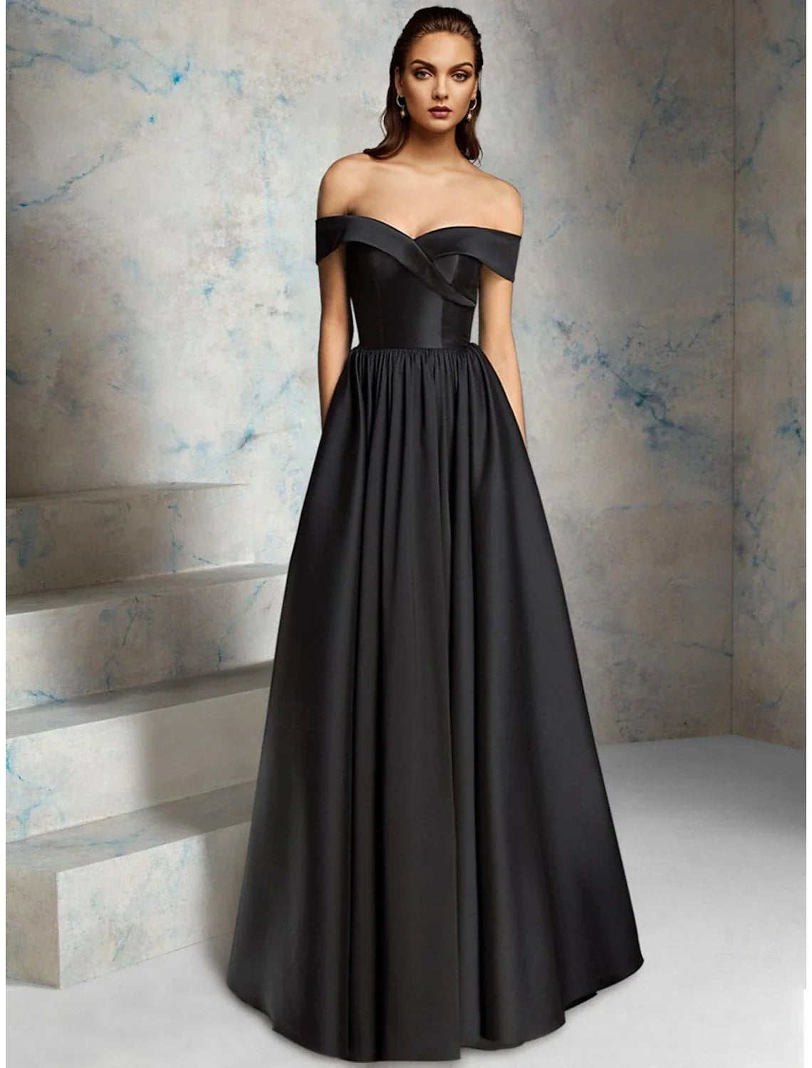 A-Line Off-Shoulder Satin Sleeveless Floor-Length Evening Dress - Chloe Dress