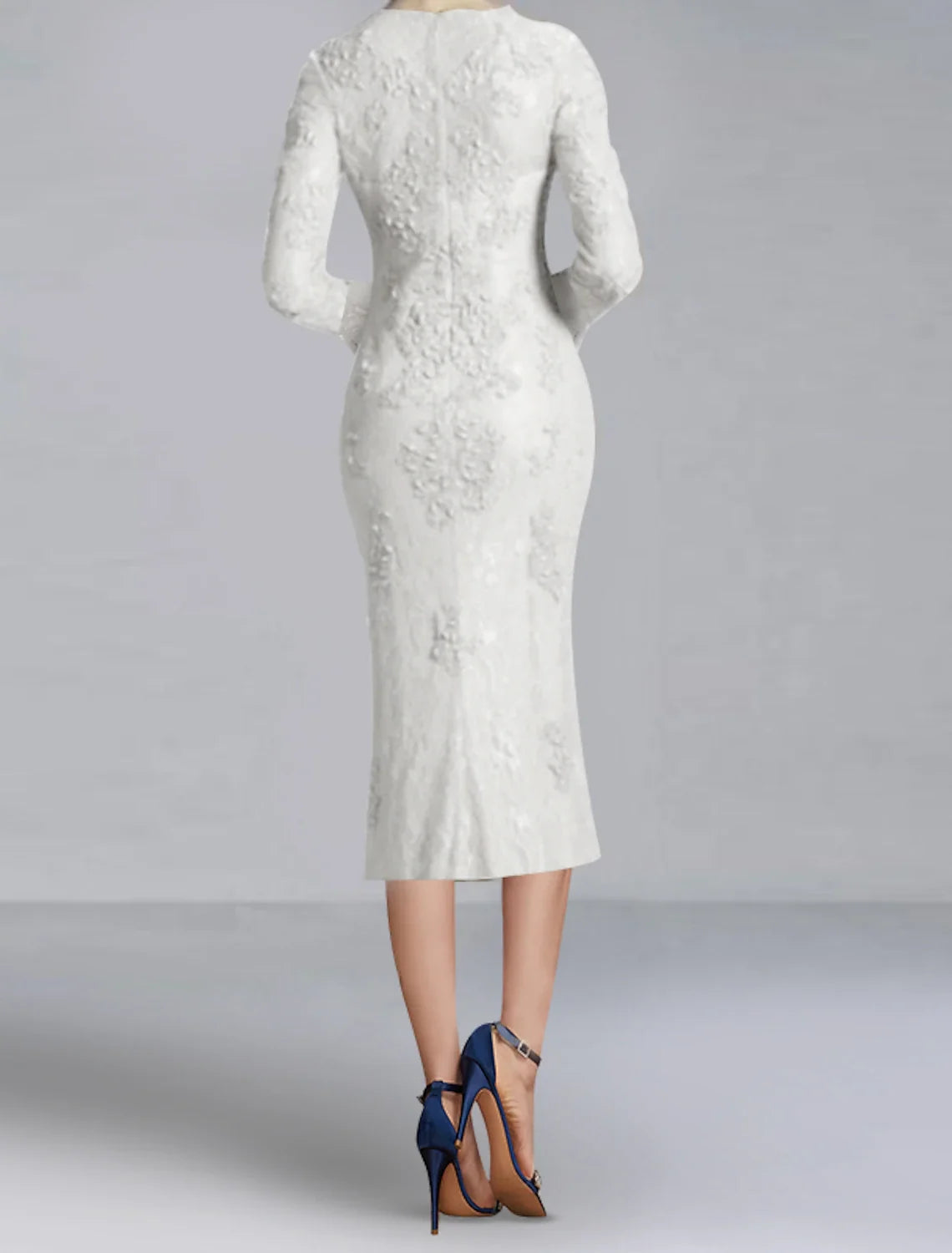 Sheath Lace Long Sleeve Applique Knee-Length Wedding Dress - Chloe Dress