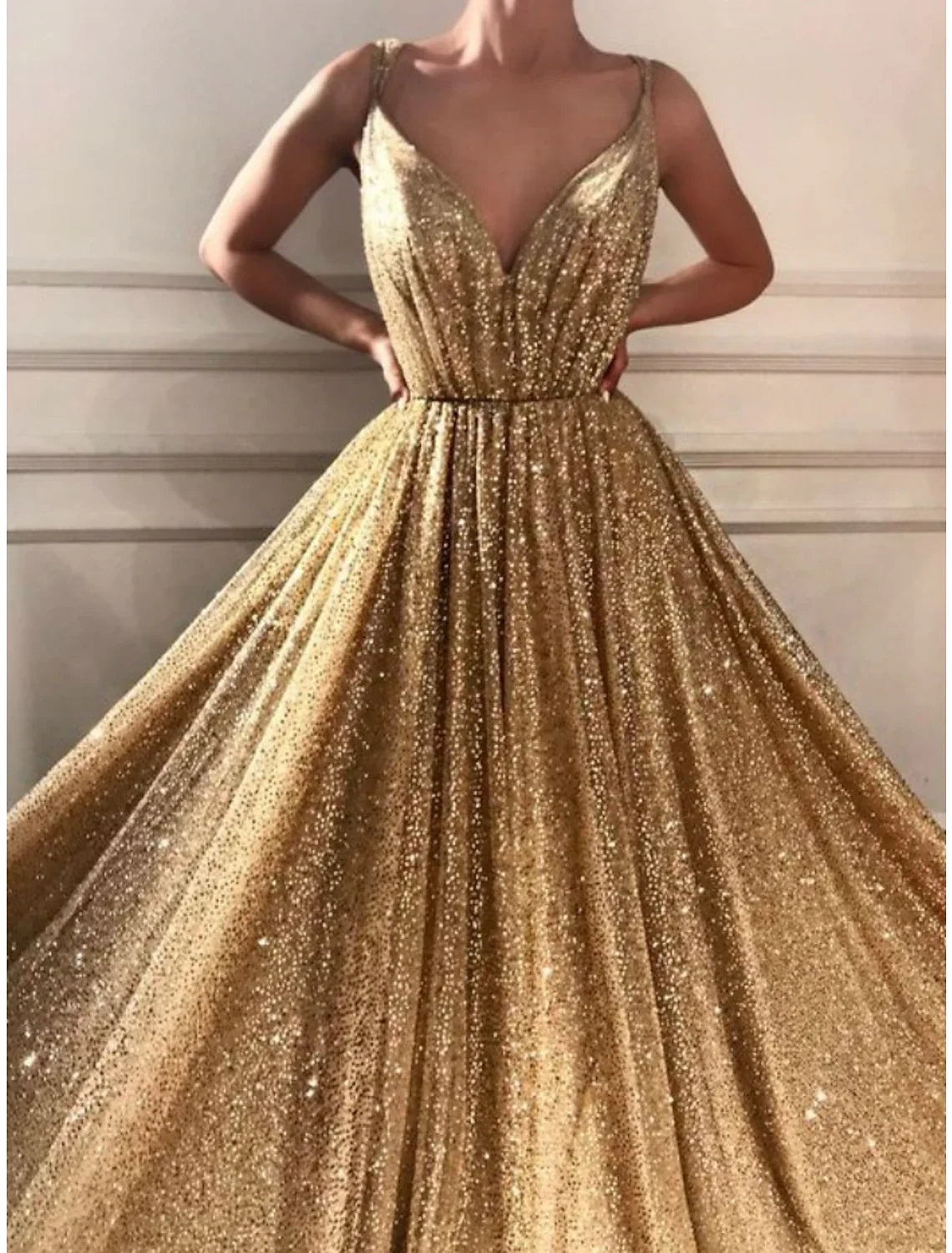 Green A-Line Spaghetti Strap Sequin Sleeveless Pleated Prom Dress - Chloe Dress