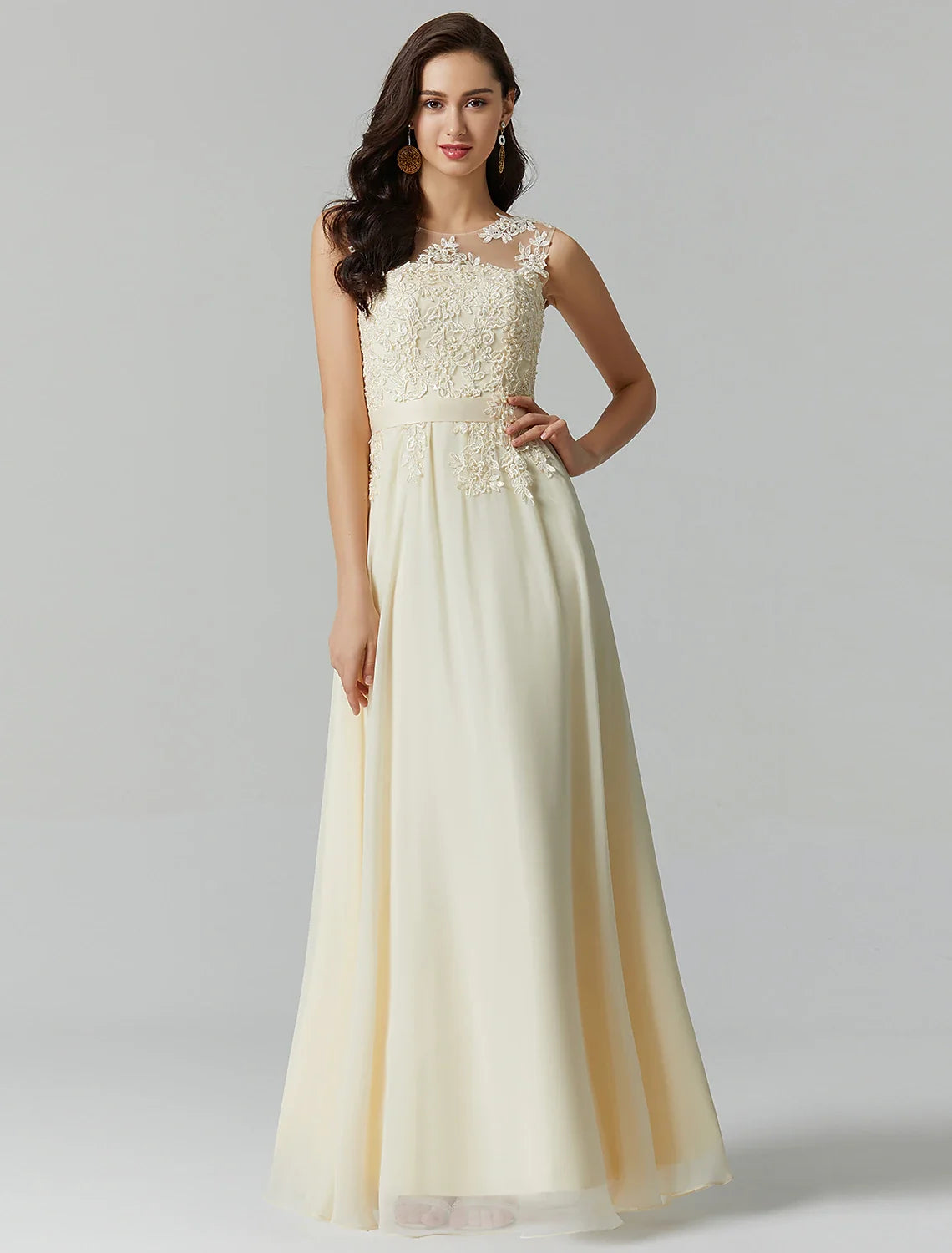 A-Line Chiffon Sleeveless Applique Floor-Length Wedding Dress - Chloe Dress