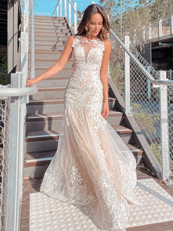 Mermaid Tulle Sleeveless Train Wedding Dress - Chloe Dress
