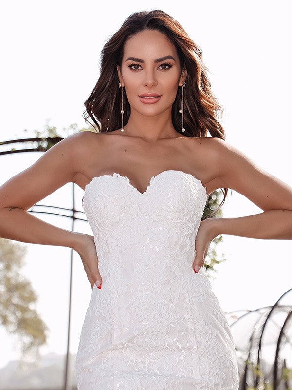 Mermaid Sweetheart Lace Sleeveless Train Wedding Dress - Chloe Dress
