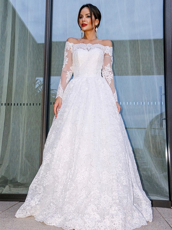 Ball Gown Lace Long Sleeve Floor-Length Wedding Gown - Chloe Dress