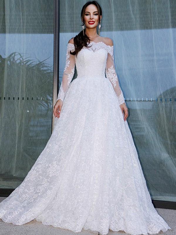 Ball Gown Lace Long Sleeve Floor-Length Wedding Gown - Chloe Dress