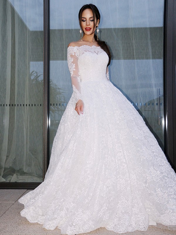 Ball Gown Lace Long Sleeve Floor-Length Wedding Gown - Chloe Dress