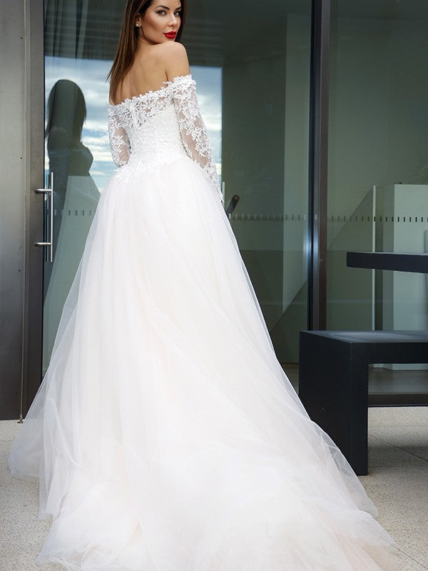 A-Line Tulle Long Sleeve Train Wedding Dress - Chloe Dress