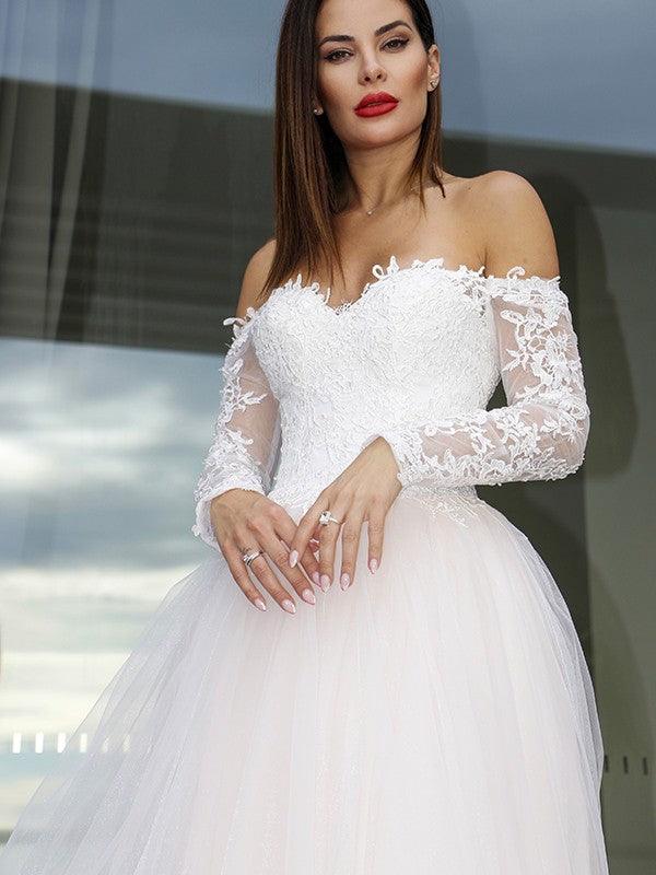 A-Line Tulle Long Sleeve Train Wedding Dress - Chloe Dress